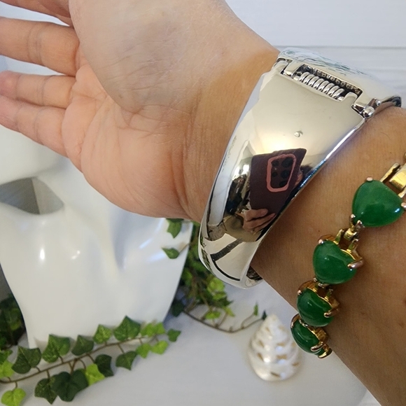 Silver Statement Clamper Hinge Bracelet Crystal Evil Eye - Picture 11 of 13